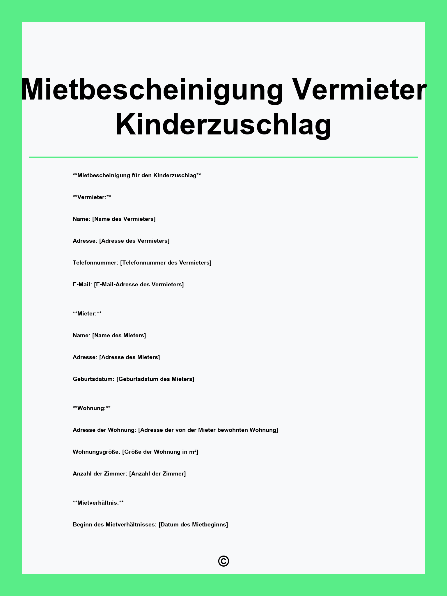 Mietbescheinigung Vermieter Kinderzuschlag