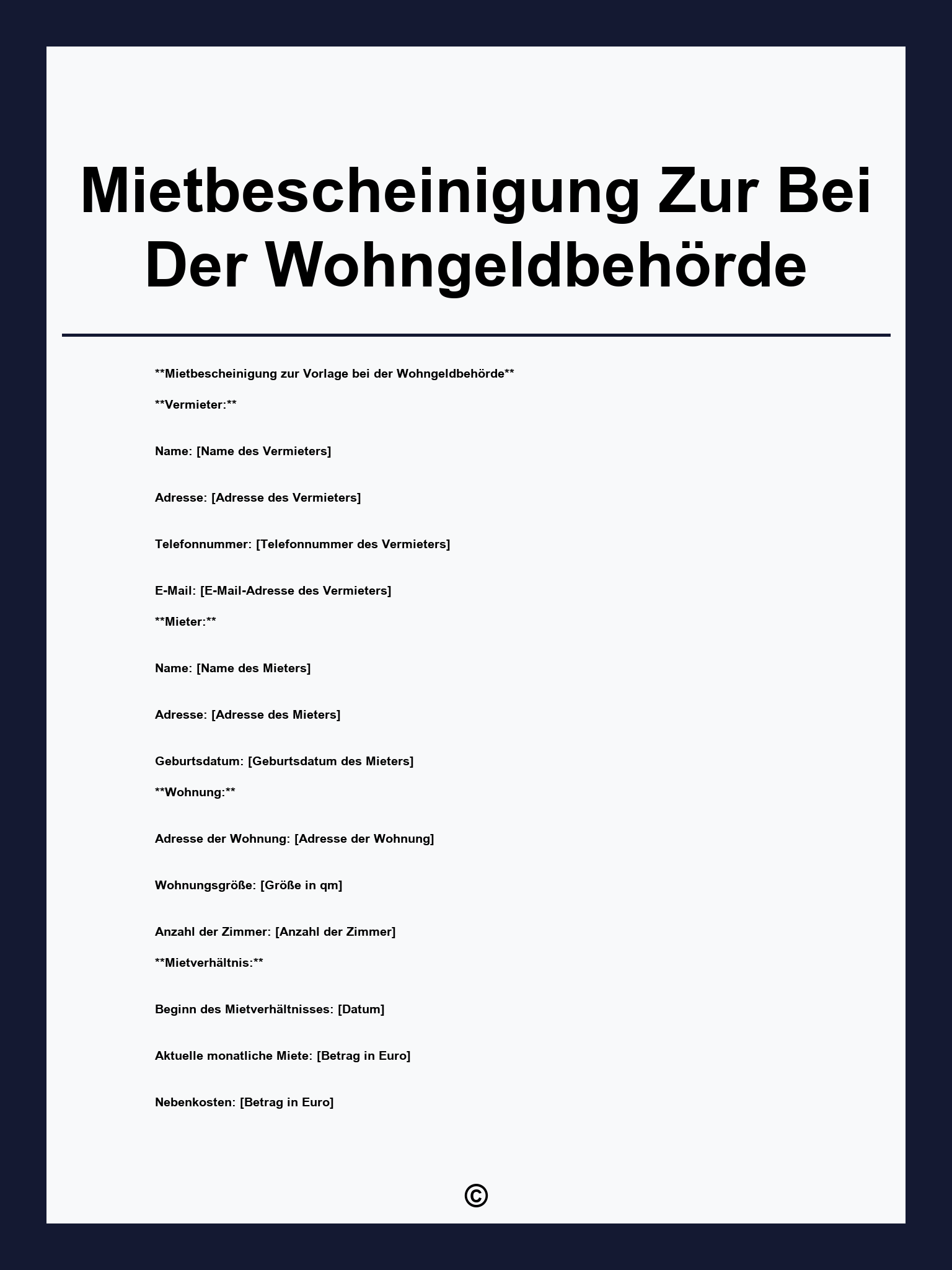 Mietbescheinigung Zur Vorlage Bei Der Wohngeldbehörde