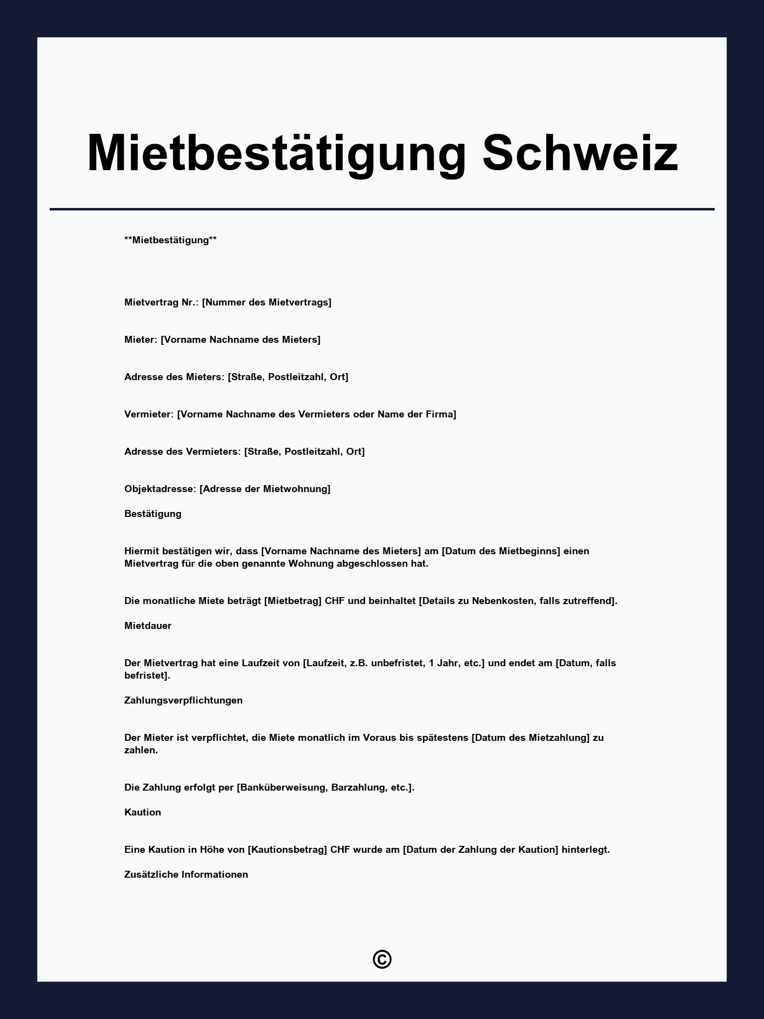 Mietbestätigung Schweiz Vorlage