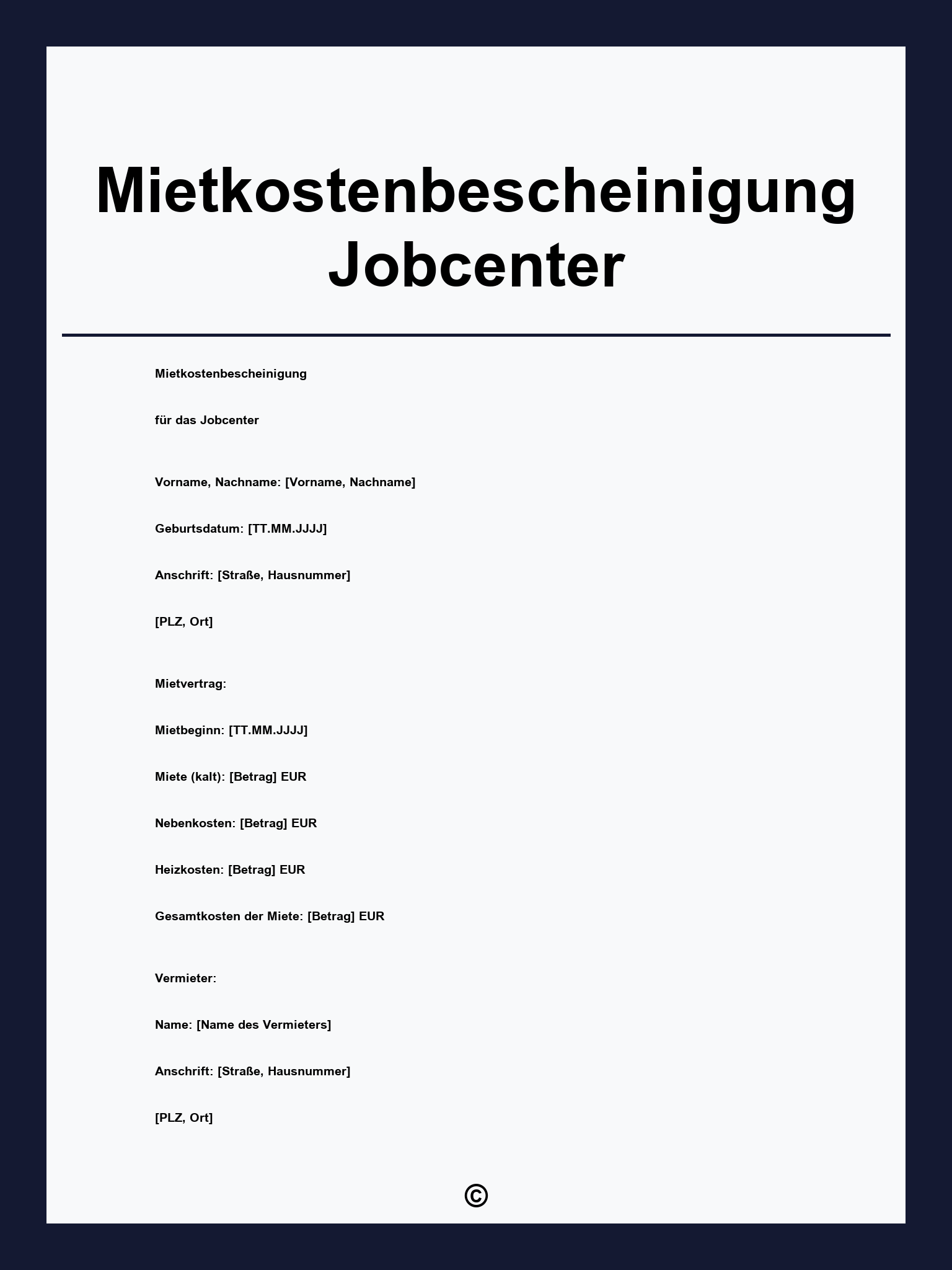 Mietkostenbescheinigung Jobcenter