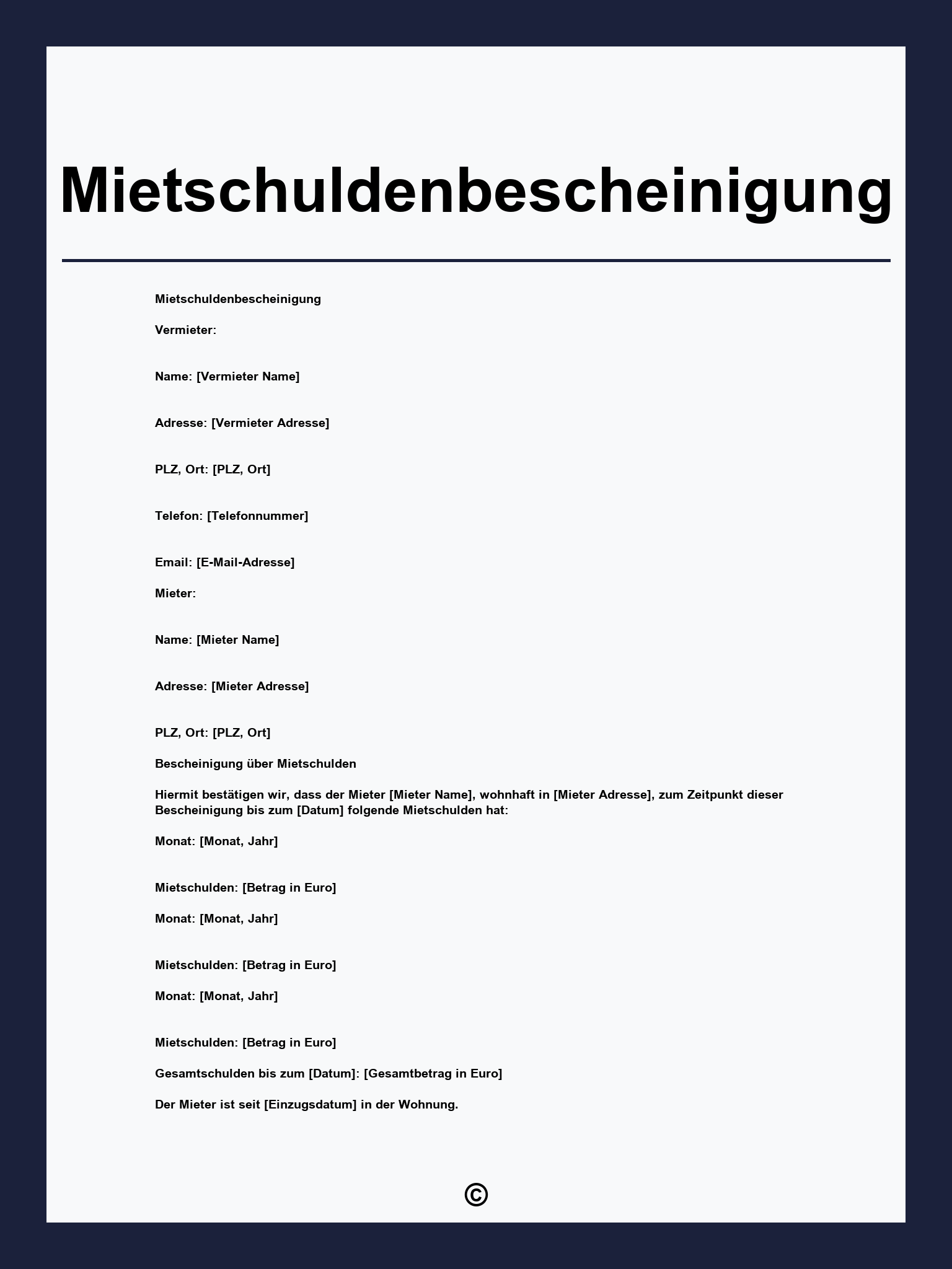 Mietschuldenbescheinigung