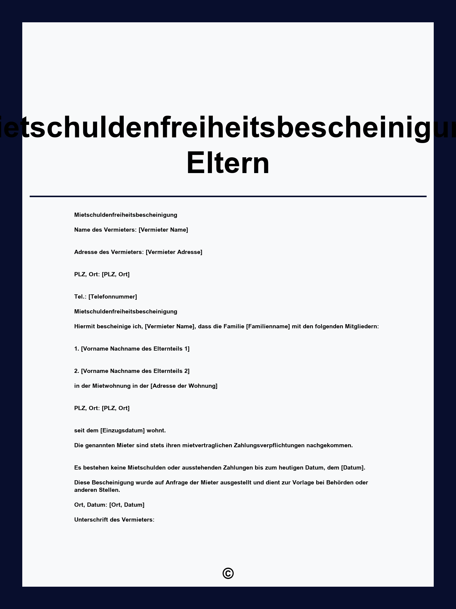 Mietschuldenfreiheitsbescheinigung Vorlage Eltern