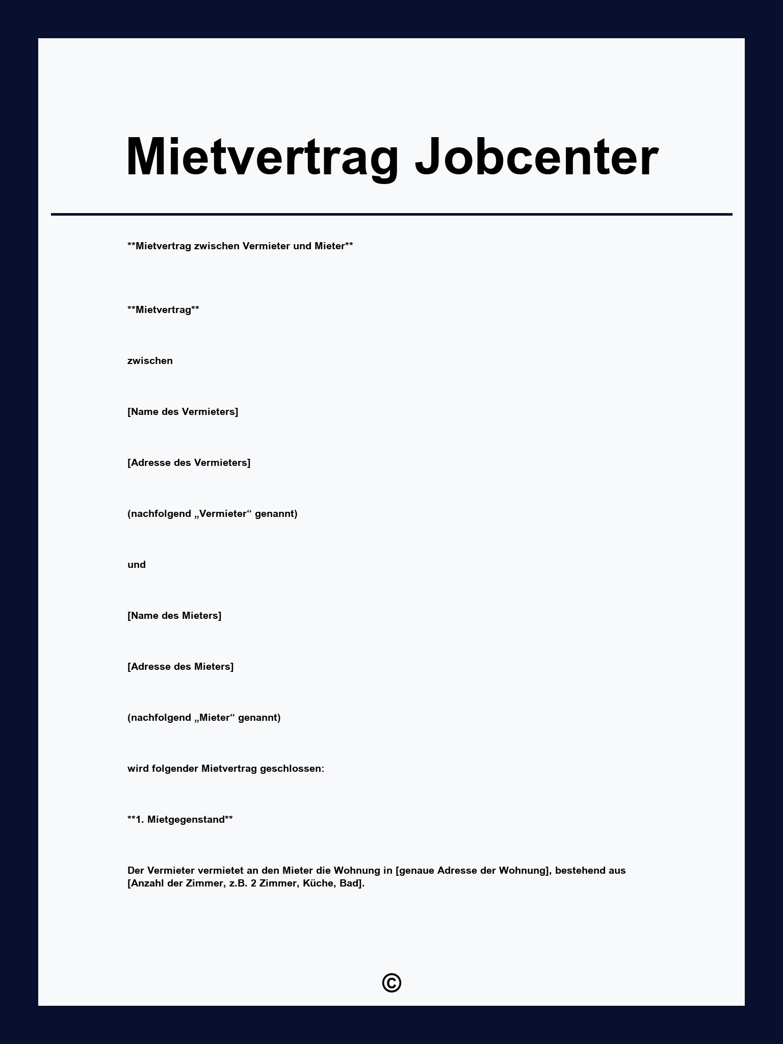 Mietvertrag Jobcenter Vorlage