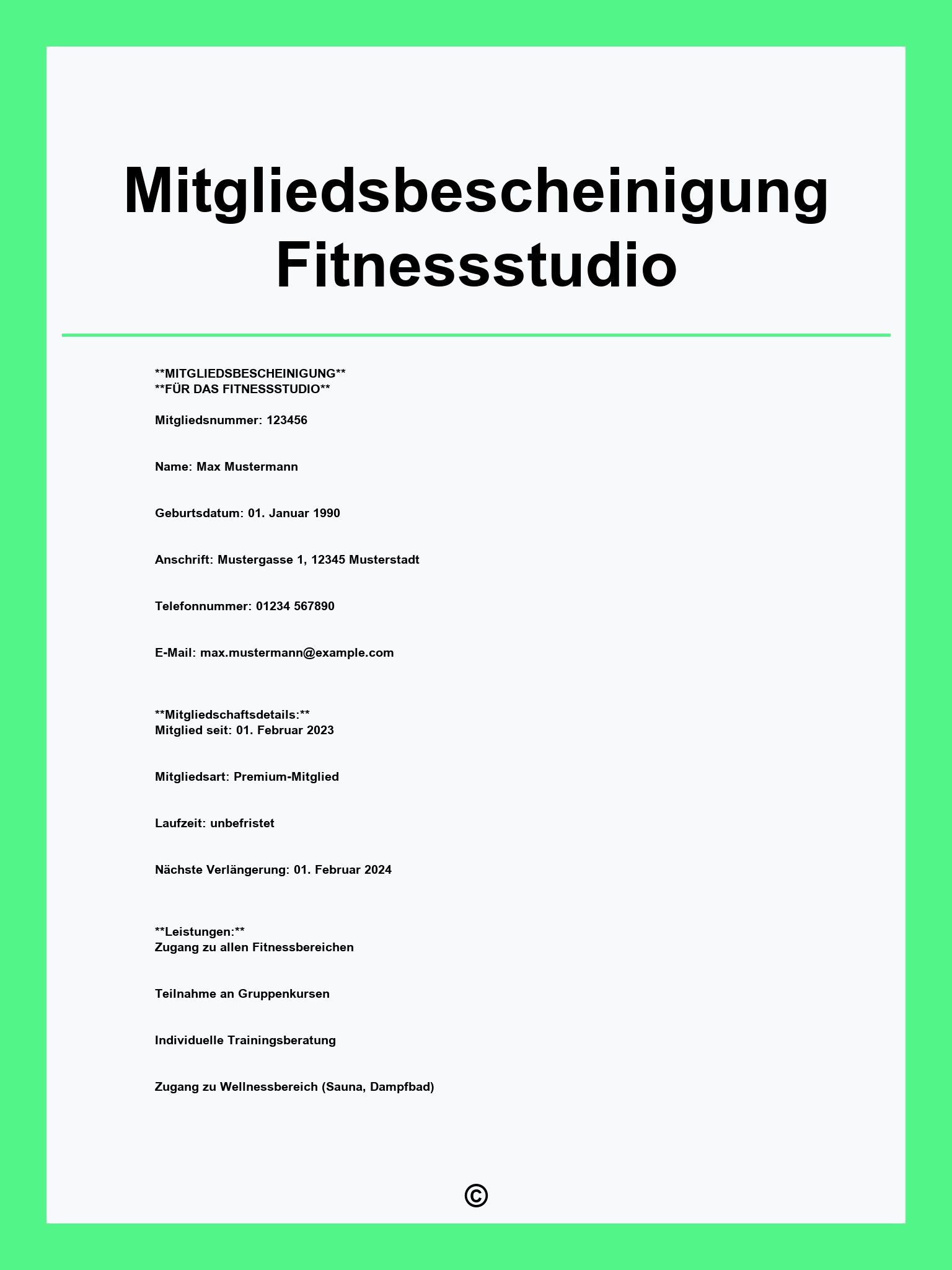 Mitgliedsbescheinigung Fitnessstudio Vorlage