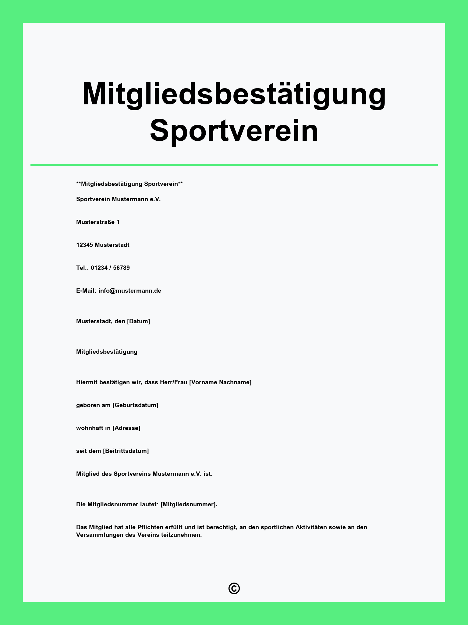 Mitgliedsbestätigung Sportverein