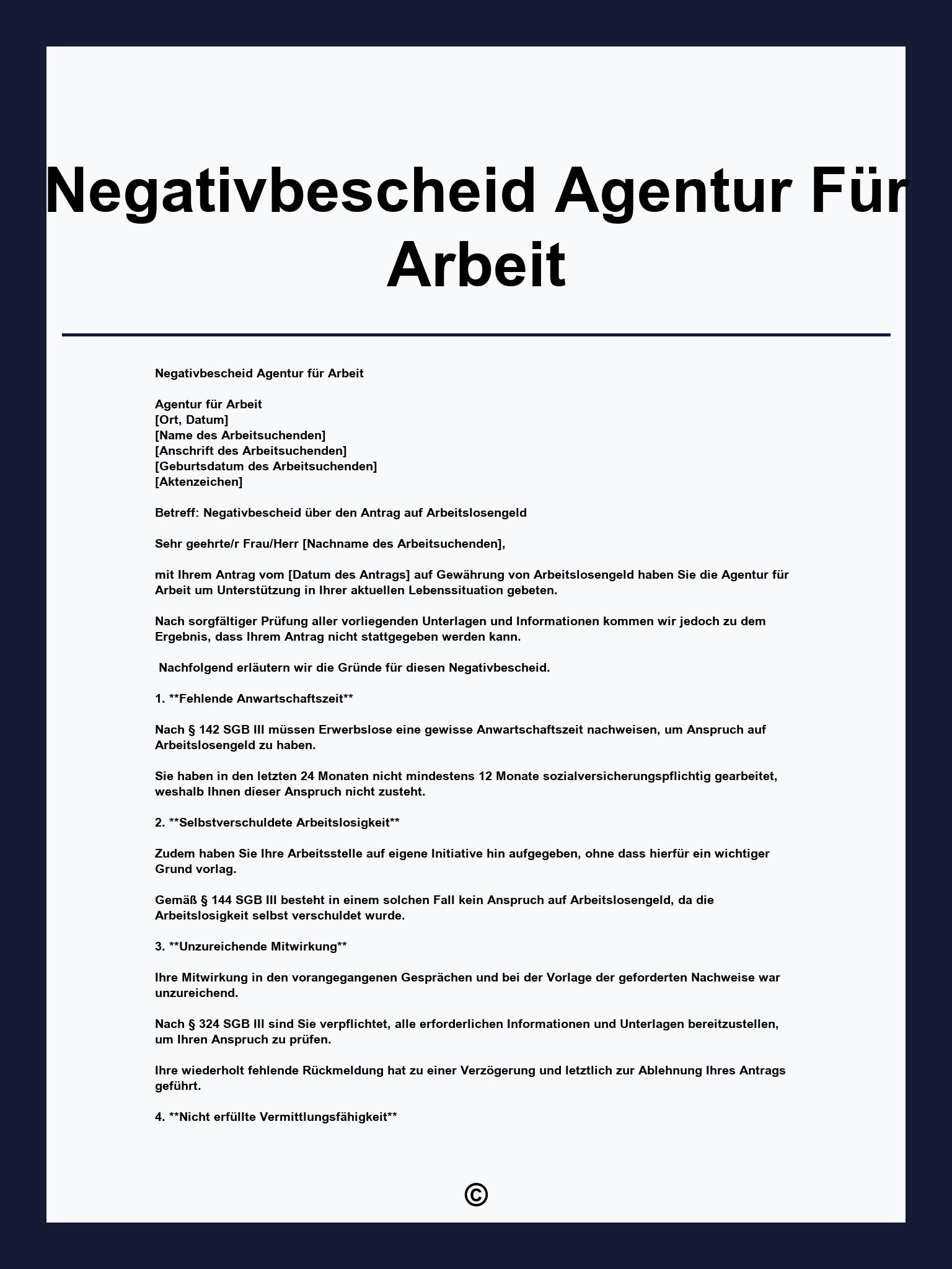 Negativbescheid Agentur Für Arbeit