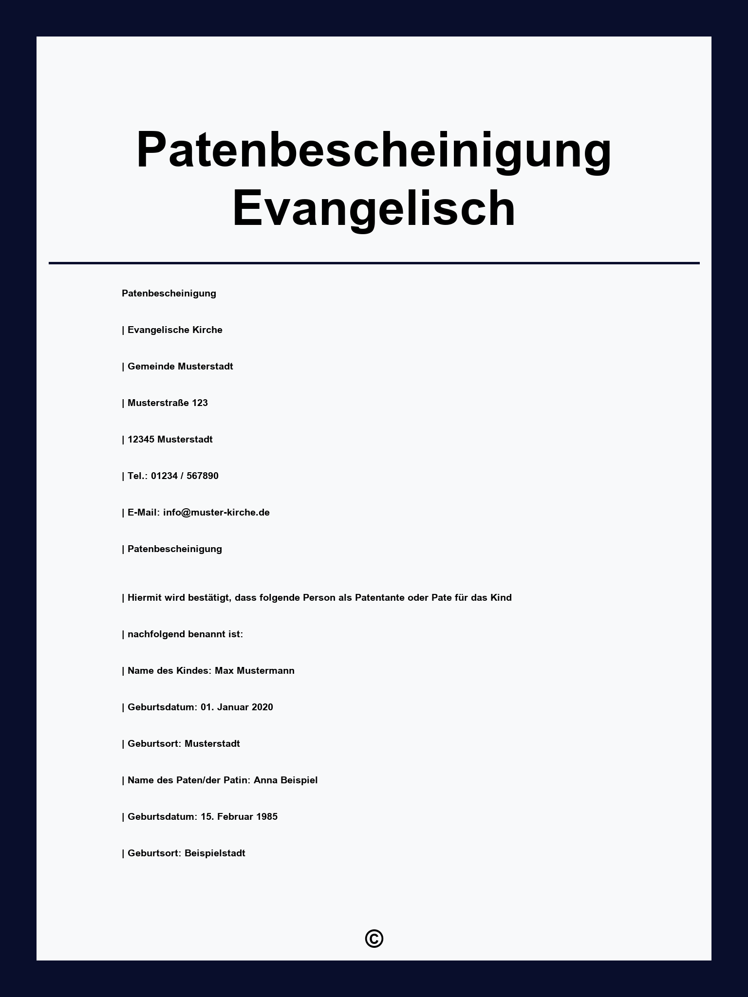 Patenbescheinigung Evangelisch