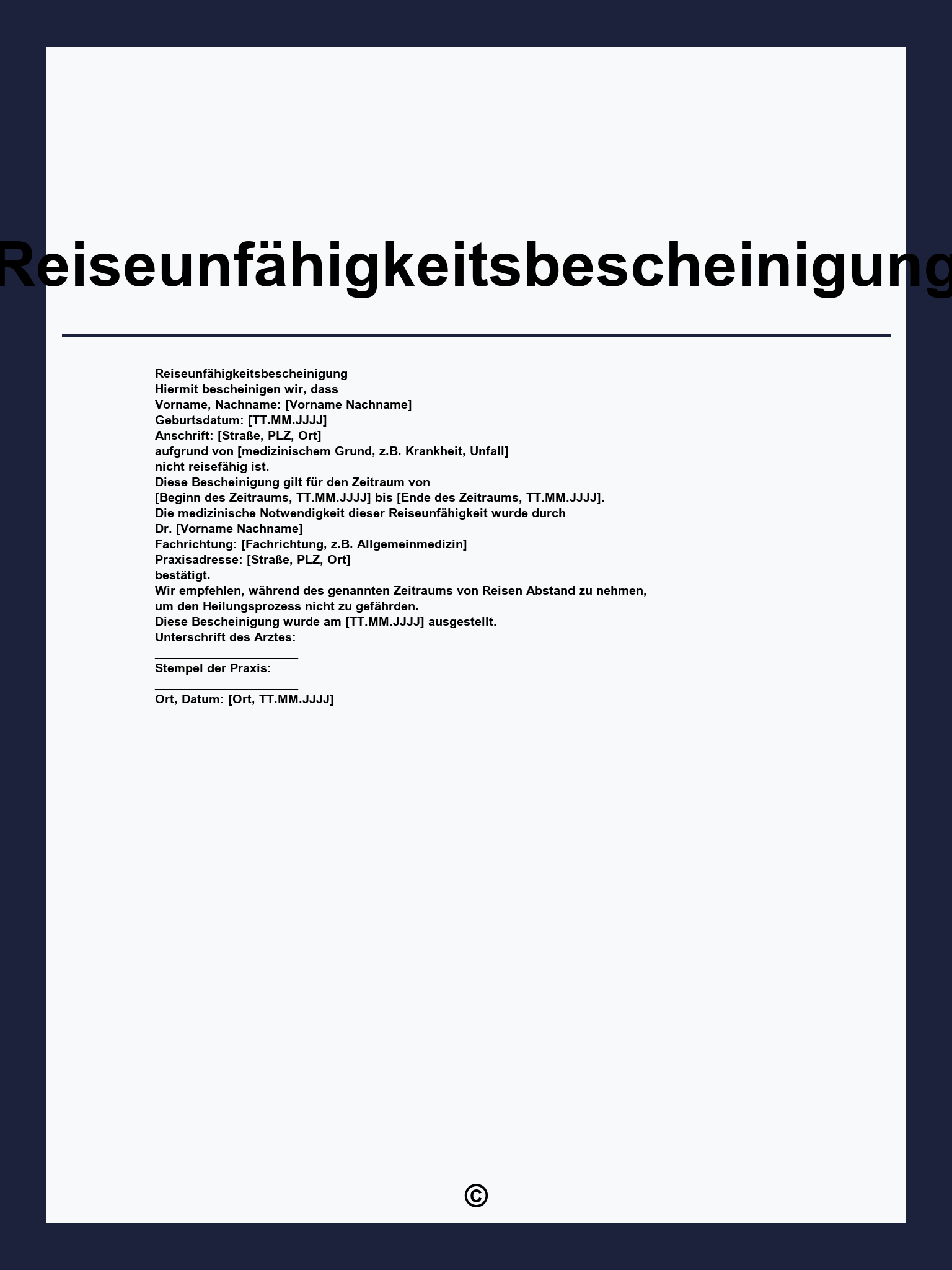 Reiseunfähigkeitsbescheinigung