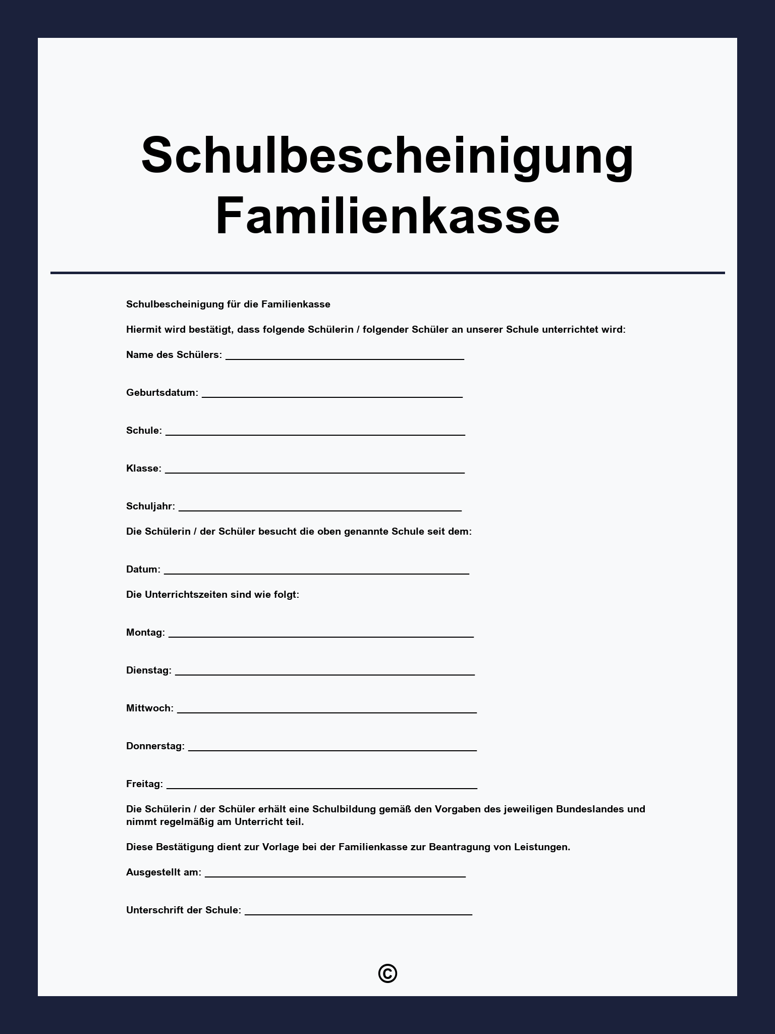 Schulbescheinigung Vorlage Familienkasse