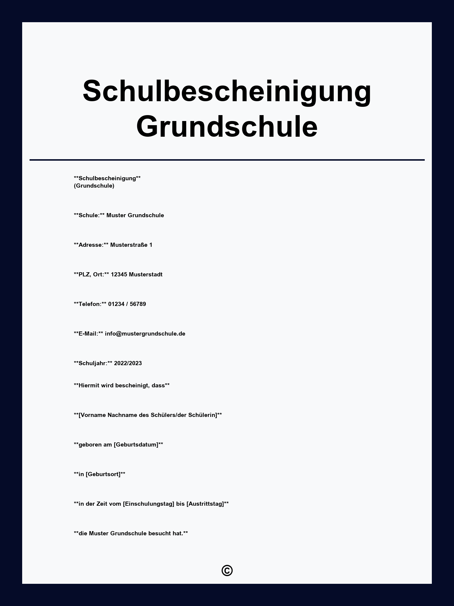 Schulbescheinigung Grundschule