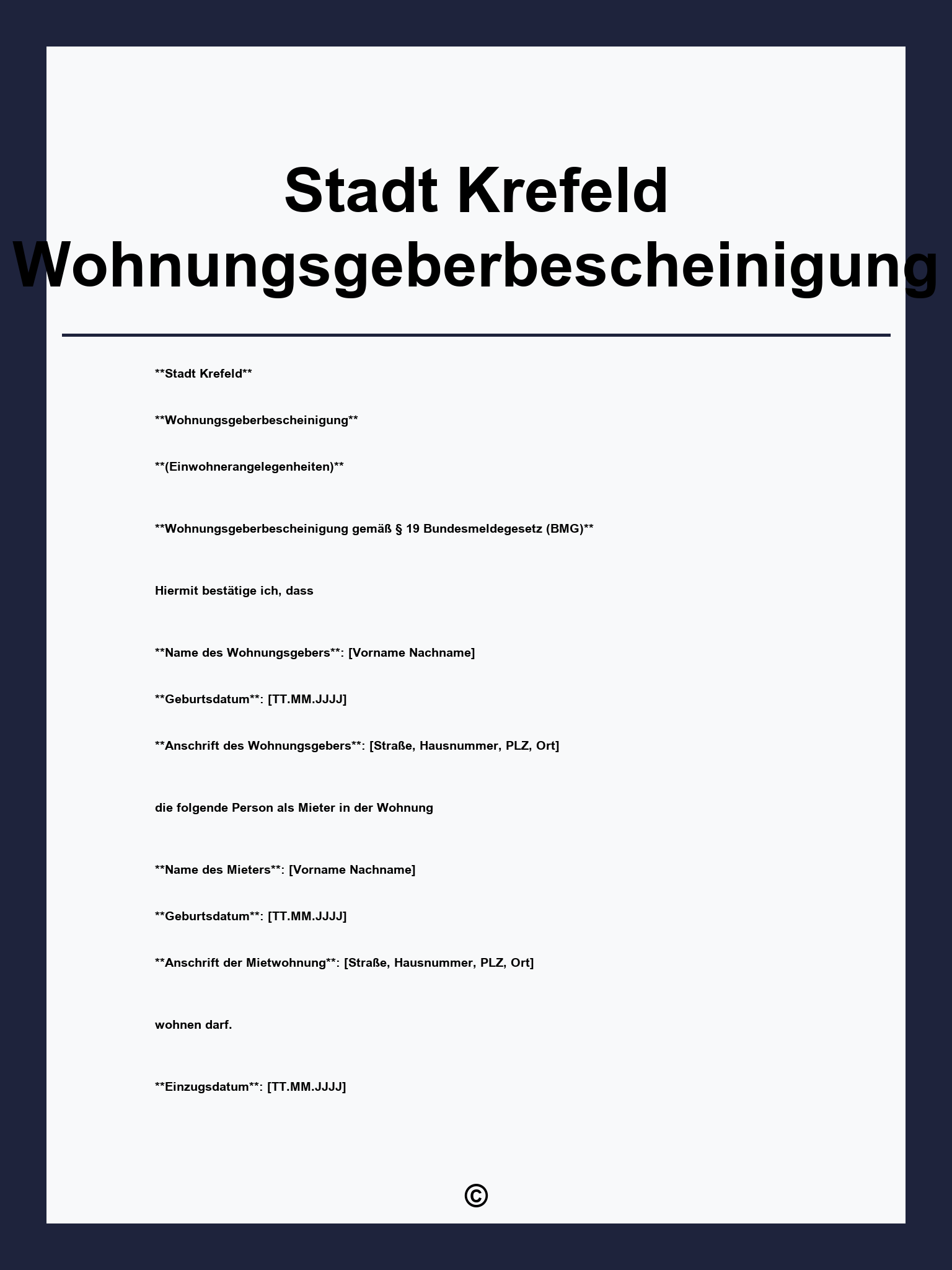 Stadt Krefeld Wohnungsgeberbescheinigung