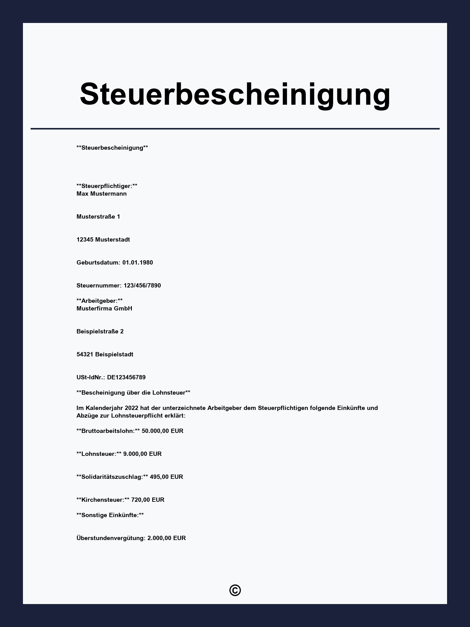 Steuerbescheinigung Muster