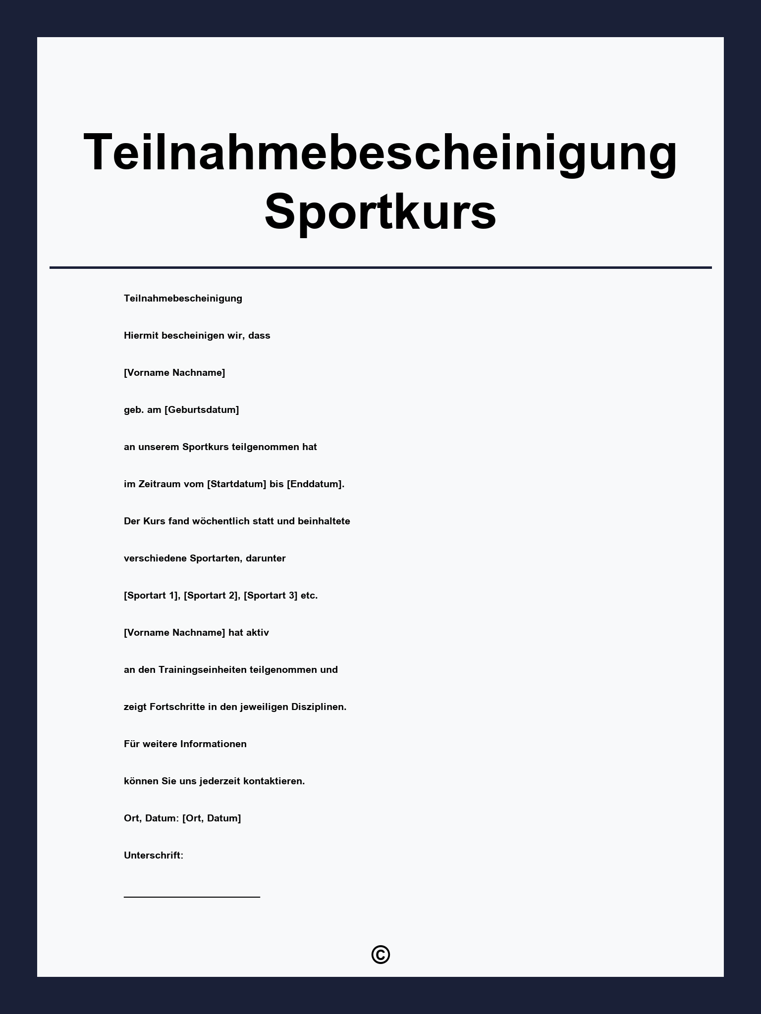 Teilnahmebescheinigung Sportkurs Vorlage