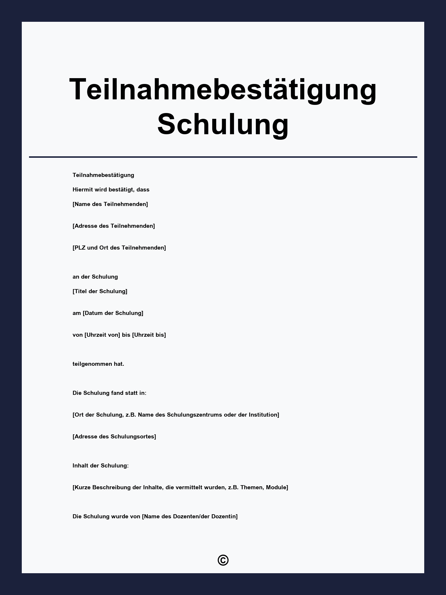 Teilnahmebestätigung Schulung Vorlage