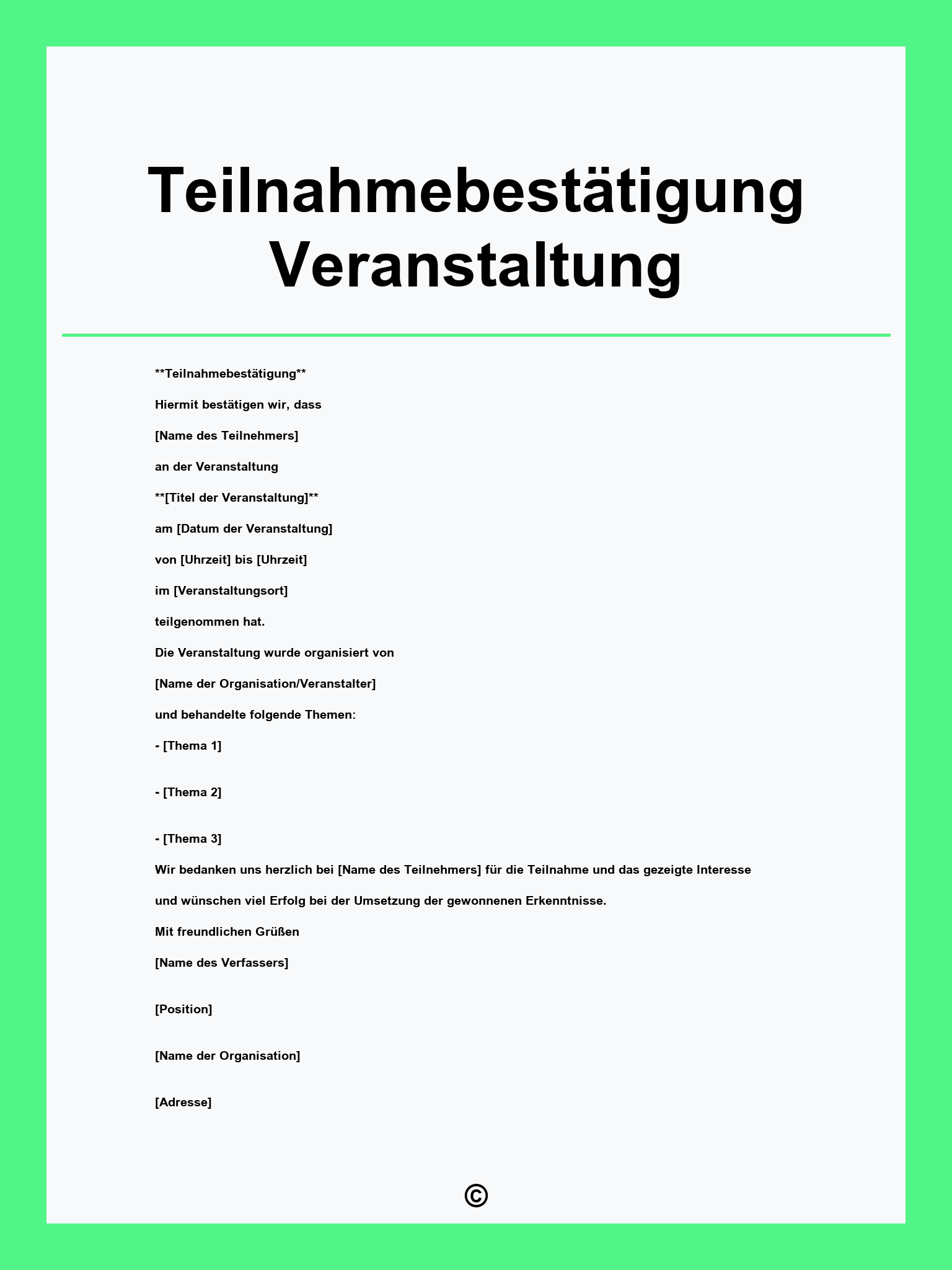 Teilnahmebestätigung Veranstaltung Vorlage
