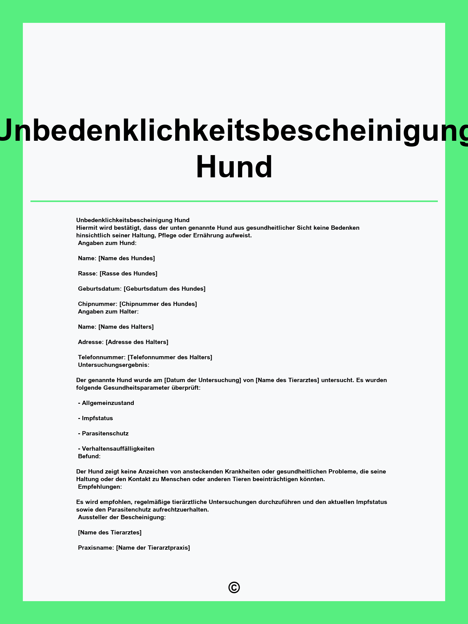 Unbedenklichkeitsbescheinigung Hund