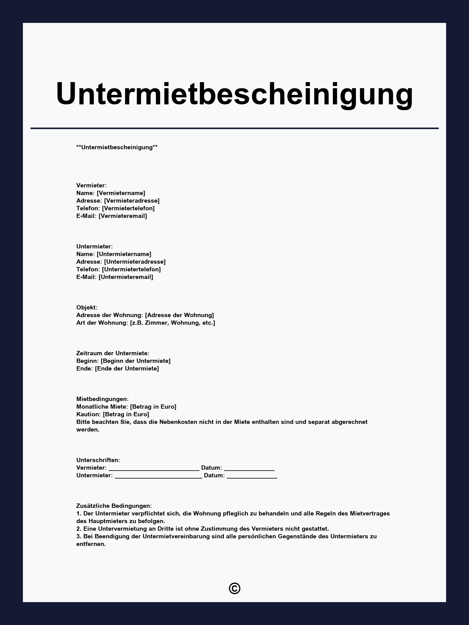 Untermietbescheinigung