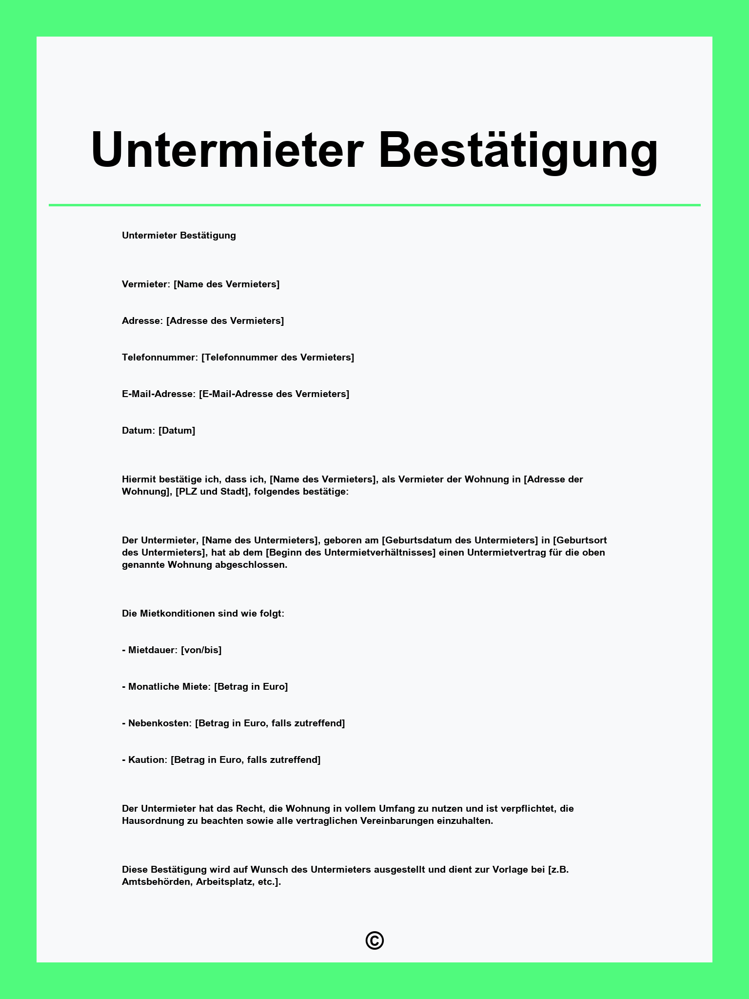 Untermieter Bestätigung Vorlage