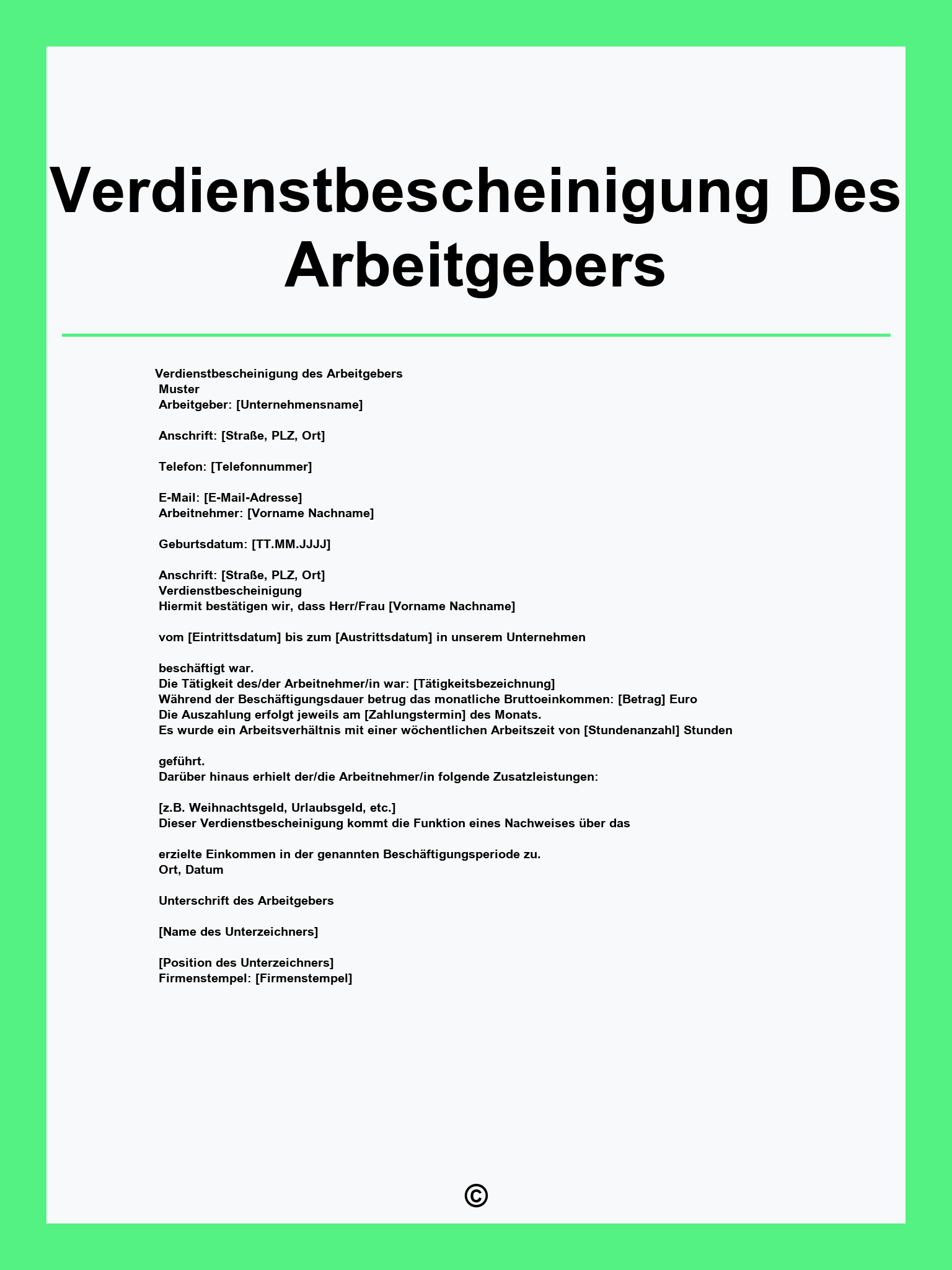 Verdienstbescheinigung Des Arbeitgebers Muster