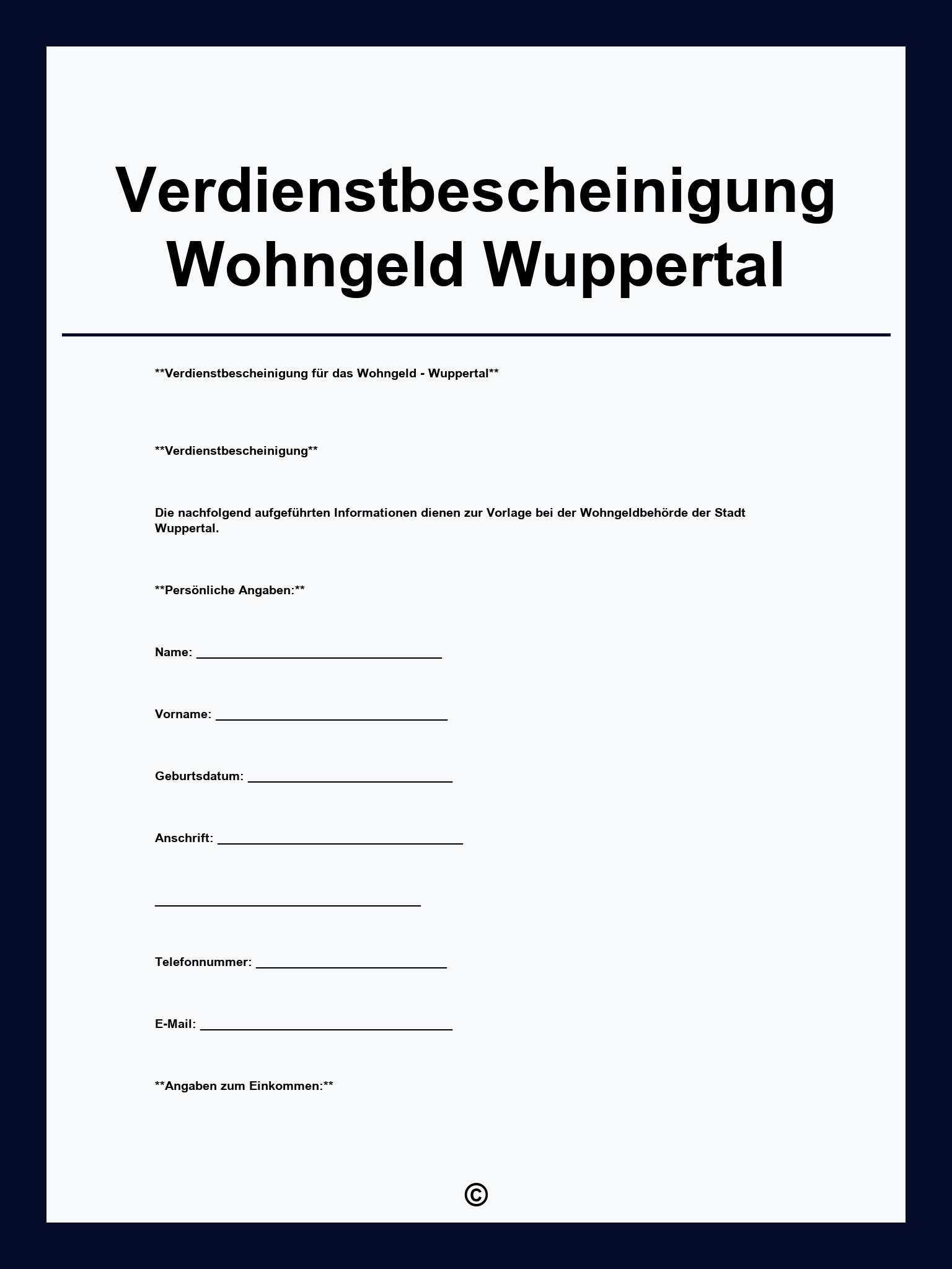 Verdienstbescheinigung Wohngeld Wuppertal