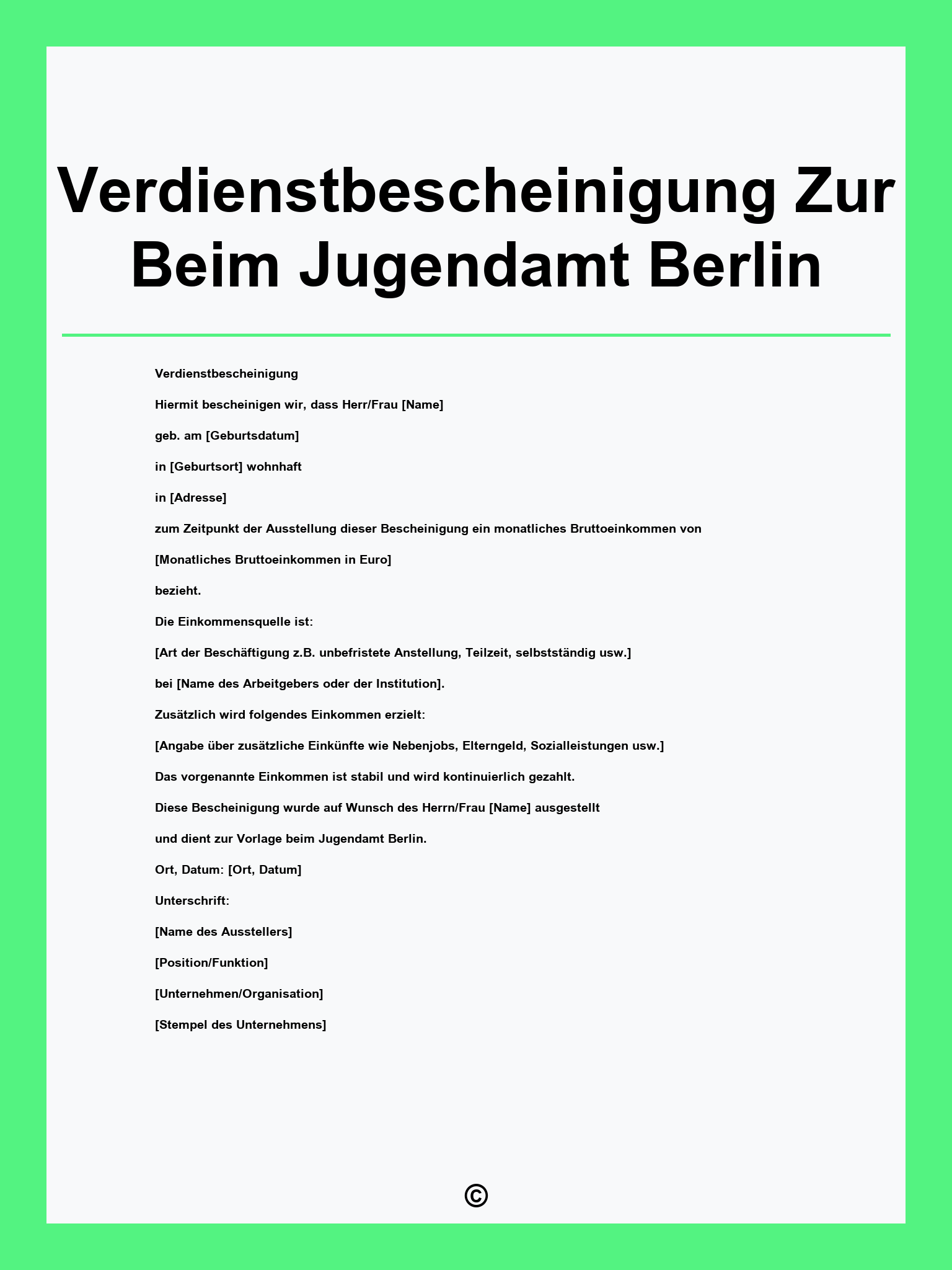 Verdienstbescheinigung Zur Vorlage Beim Jugendamt Berlin