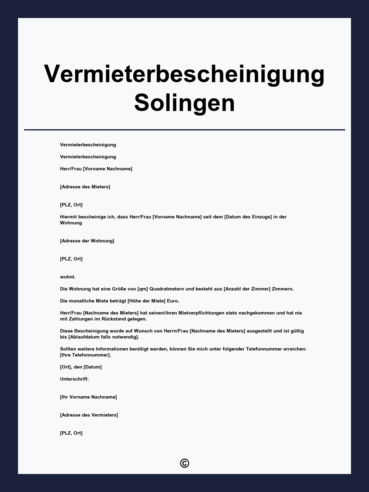Vermieterbescheinigung Solingen