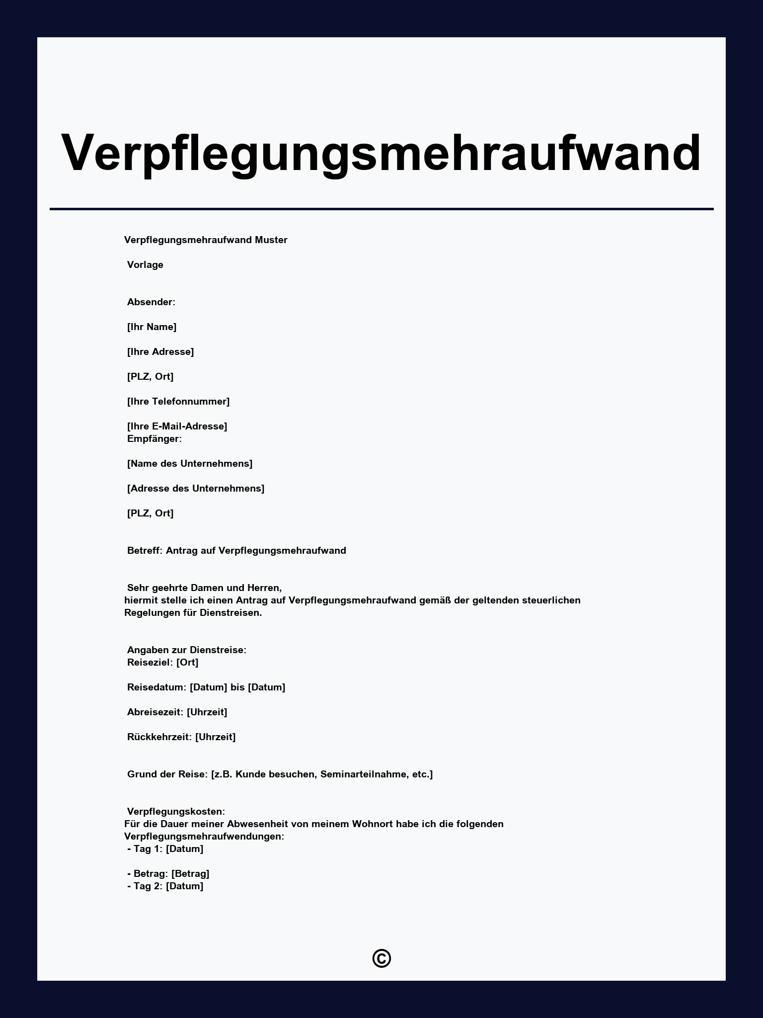 Verpflegungsmehraufwand Vordruck