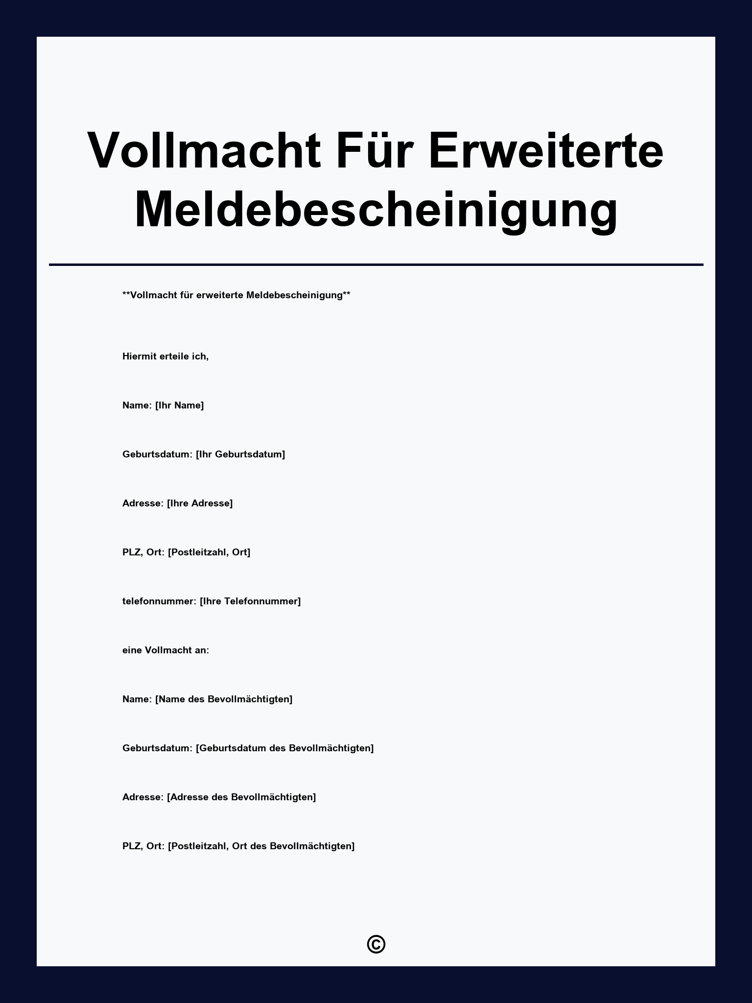 Vollmacht Für Erweiterte Meldebescheinigung