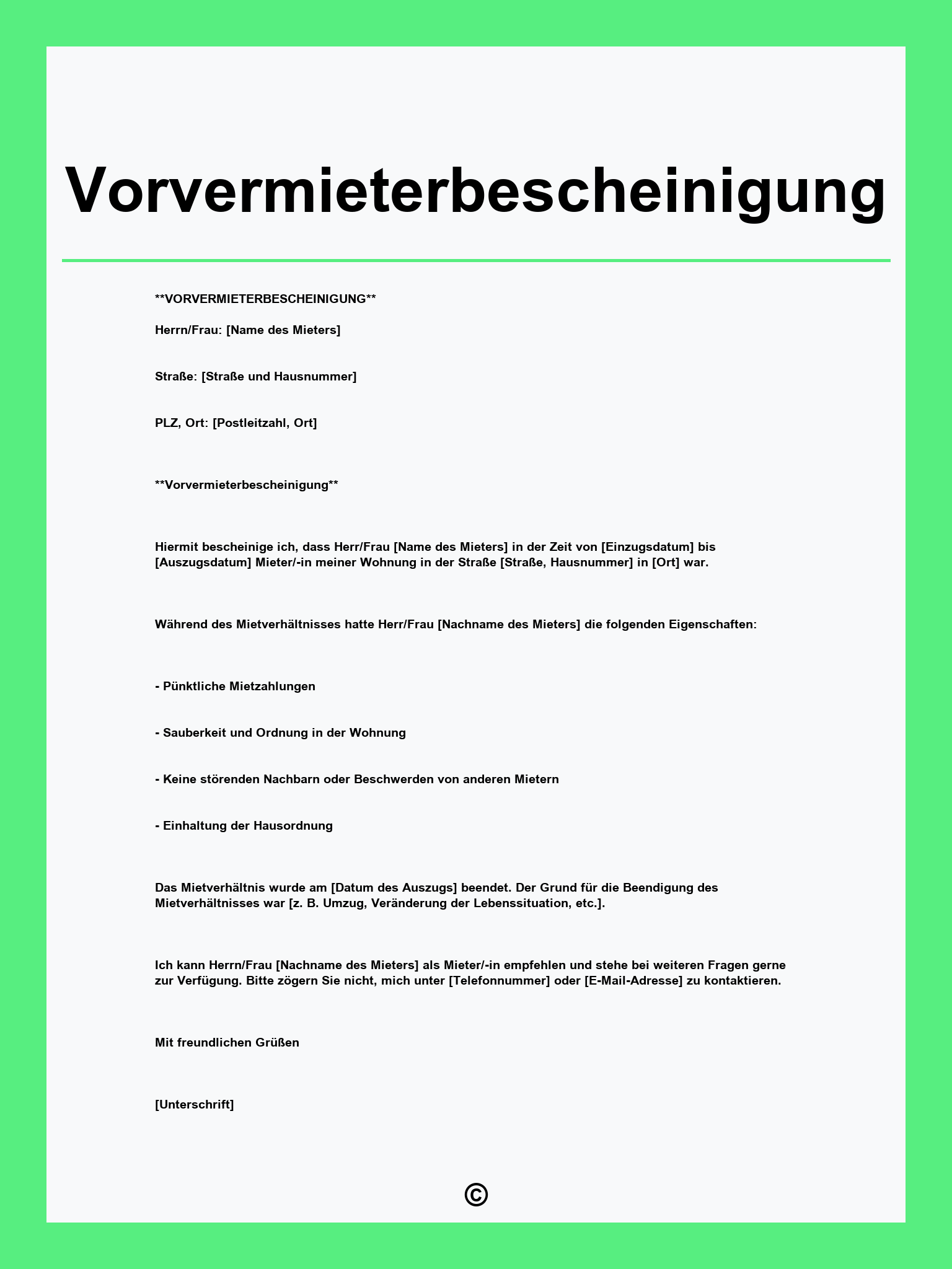 Vorvermieterbescheinigung Muster