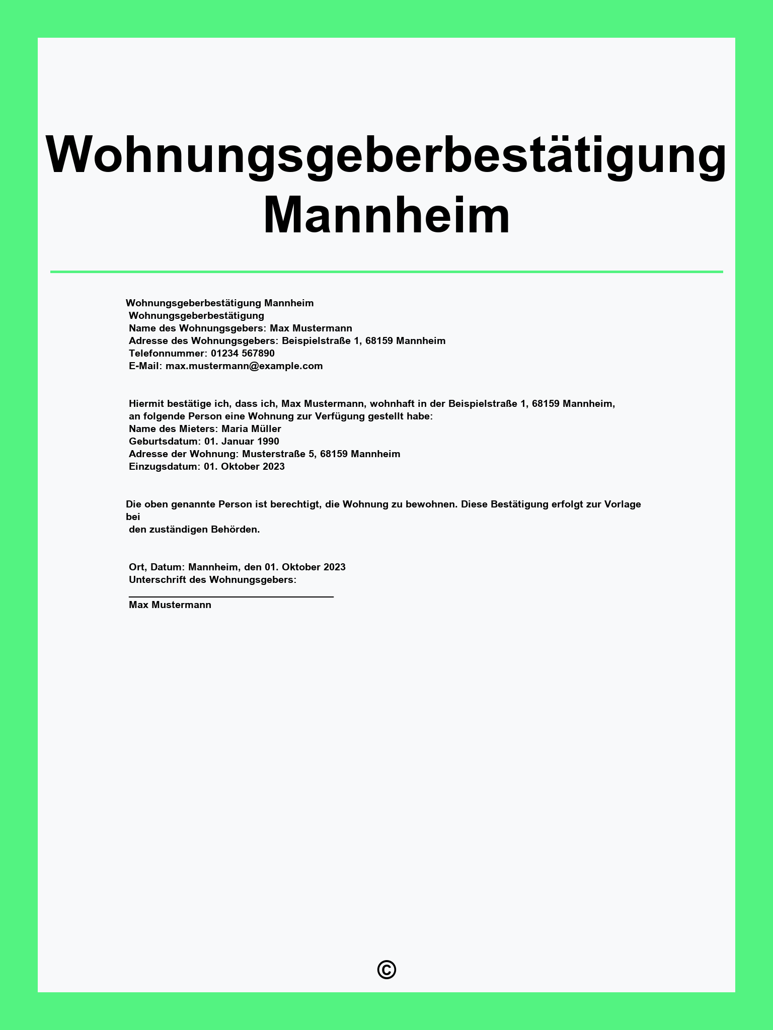 Wohnungsgeberbestätigung Mannheim